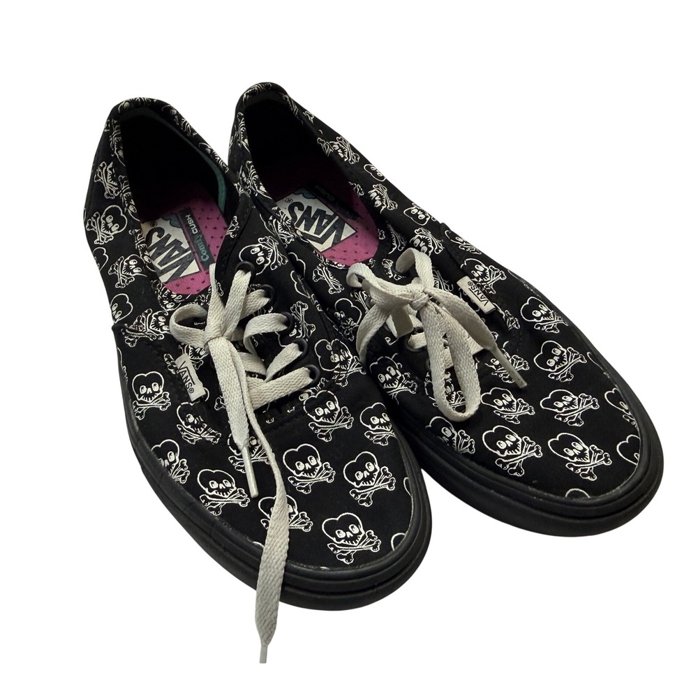 Vans Skull Crossbones Black Canvas Sneakers Womens US 8 Mens 6.5 Size 38.5